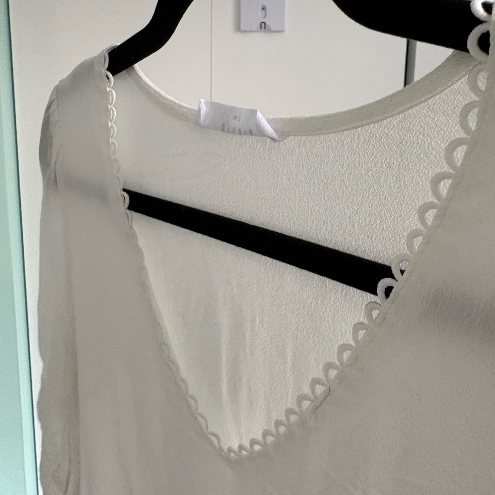 Elodie Cream V-Neck Lace-Trim Short Sleeve Blouse - Picture 3 of 7